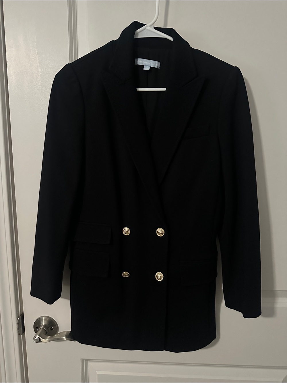 ANTONIO MELANI Black Double-Breasted Blazer with Gold Buttons - Picture 1 of 5
